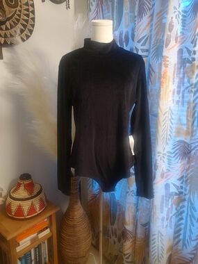 Modcloth Black Ribbed Mock-Neck Long Sleeve Bodysuit